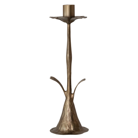 Brass Flower Shaped Candle Holder On White Background