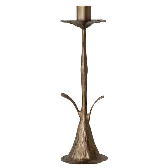 Brass Flower Shaped Candle Holder On White Background
