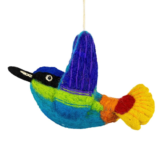 Rainbow Hummingbird Felted Ornament