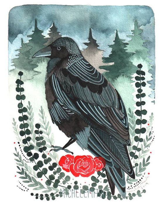 8x10" Crow with Roses Art Print