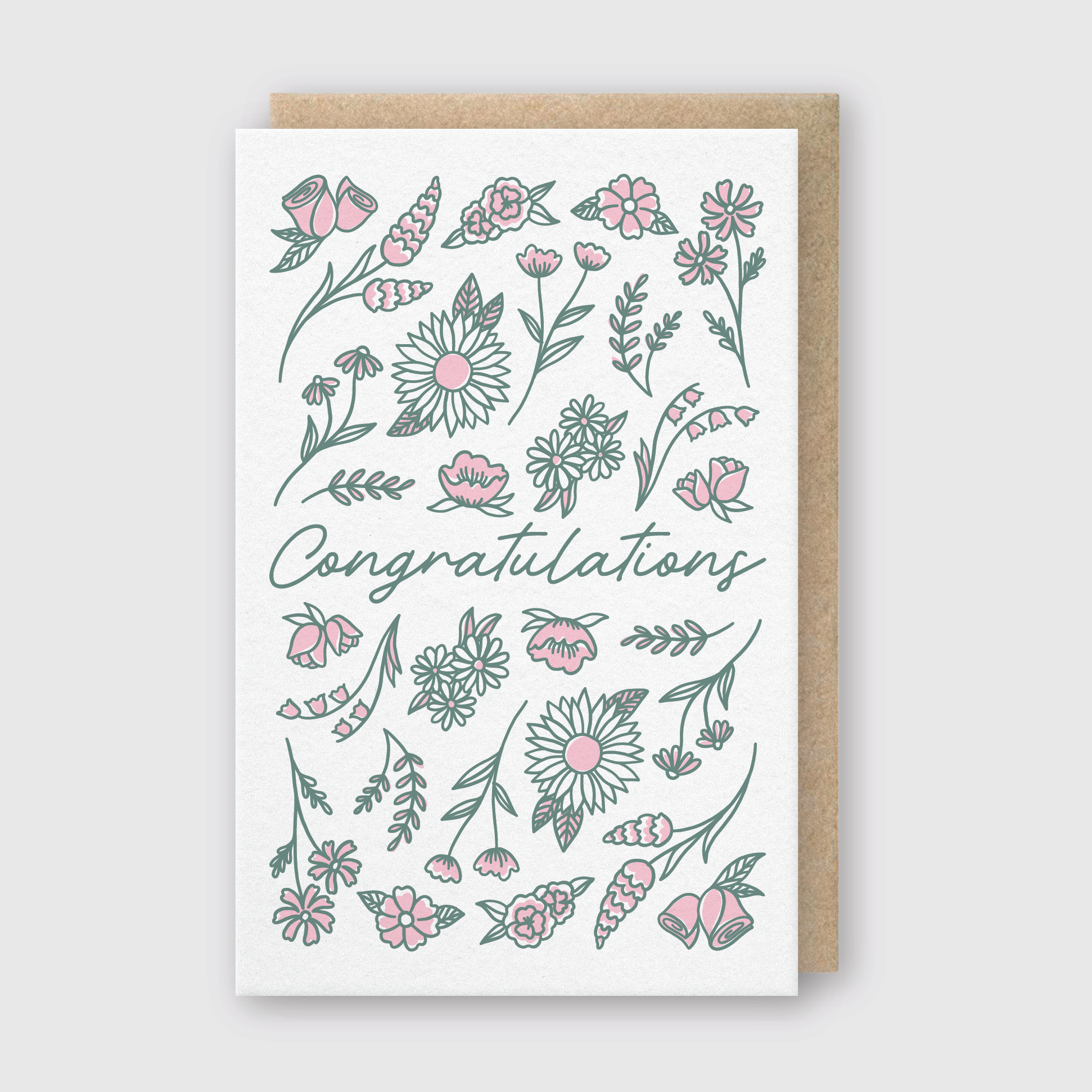 Greeting card with floral design and 'Congratulations' text on a white background