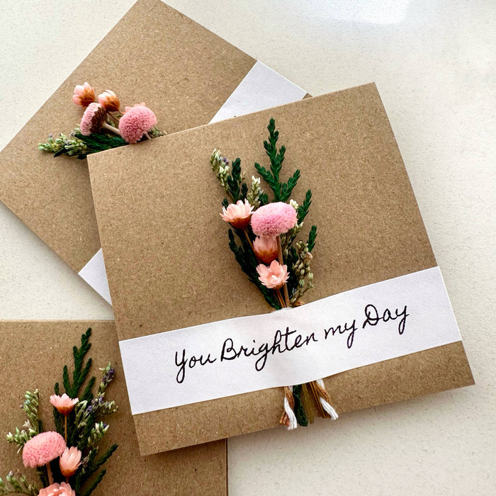 You Brighten My Day Pink Mini Dried Floral Bouquet Card