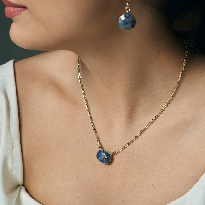 Gold Plated Necklace with Semi-Precious Stone - Sodalite