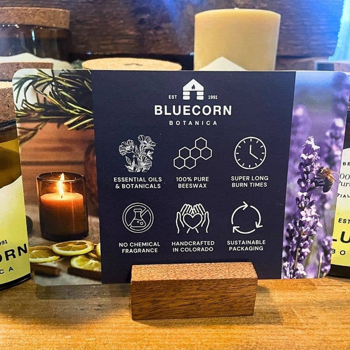 Bluecorn Beeswax Candle Shelf Talkers with Wooden Holders