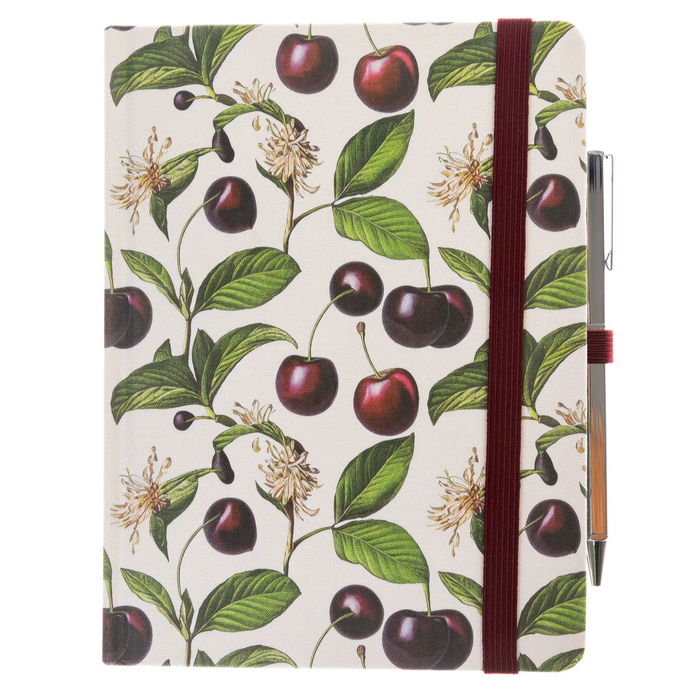 La Petite Presse Collection Cerise Fabric-Covered Cherry Journal with Pen
