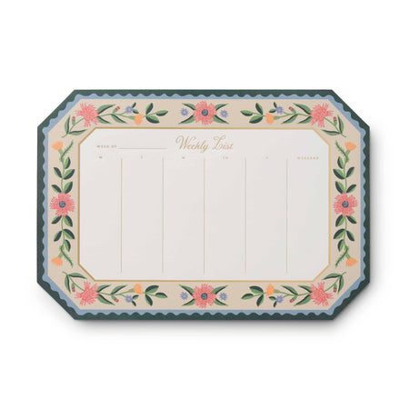 Weekly planner with floral border on a white background