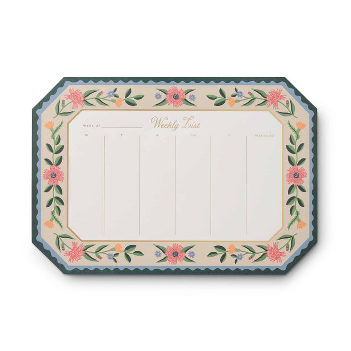 Weekly planner with floral border on a white background