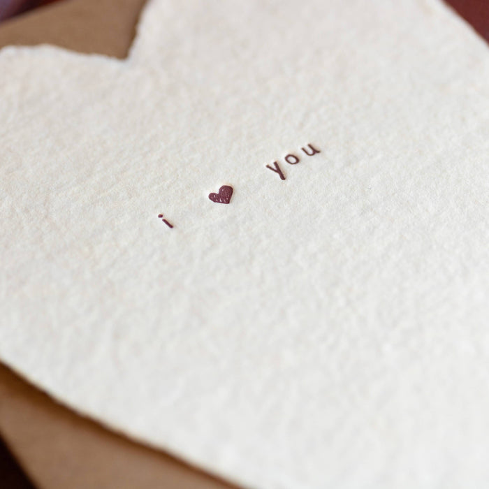 I Love You Greeted Heart Handmade Paper Letterpress Card