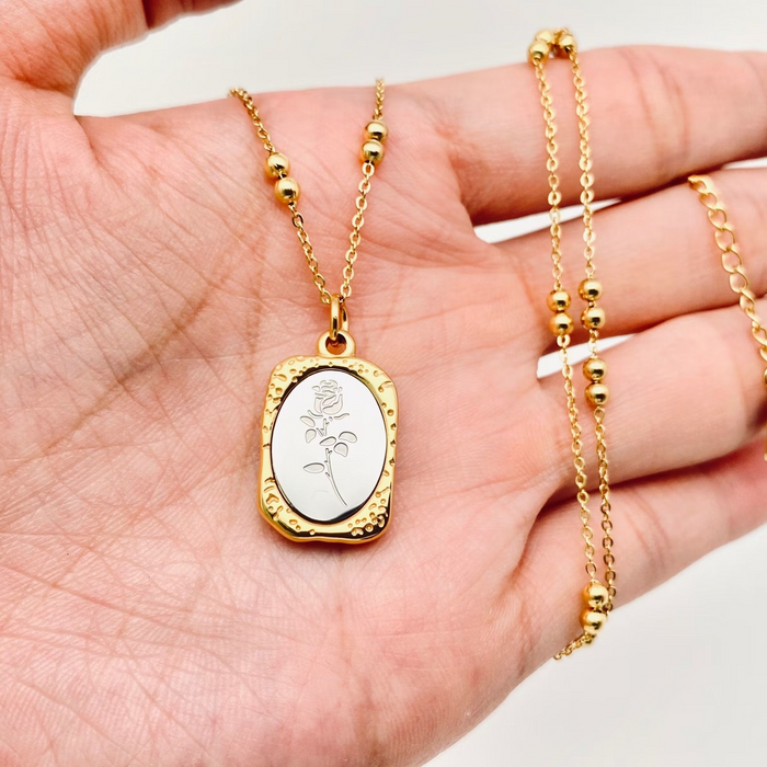 Magic Mirror Rose Pendant Necklace | 18K Gold-Plated Stainless Steel