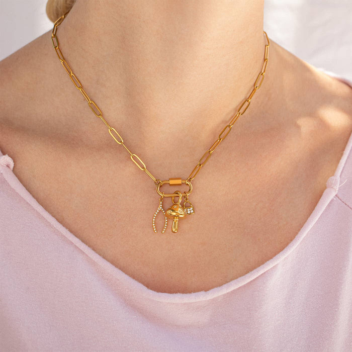 18K Gold PVD Paperclip Carabiner Necklace