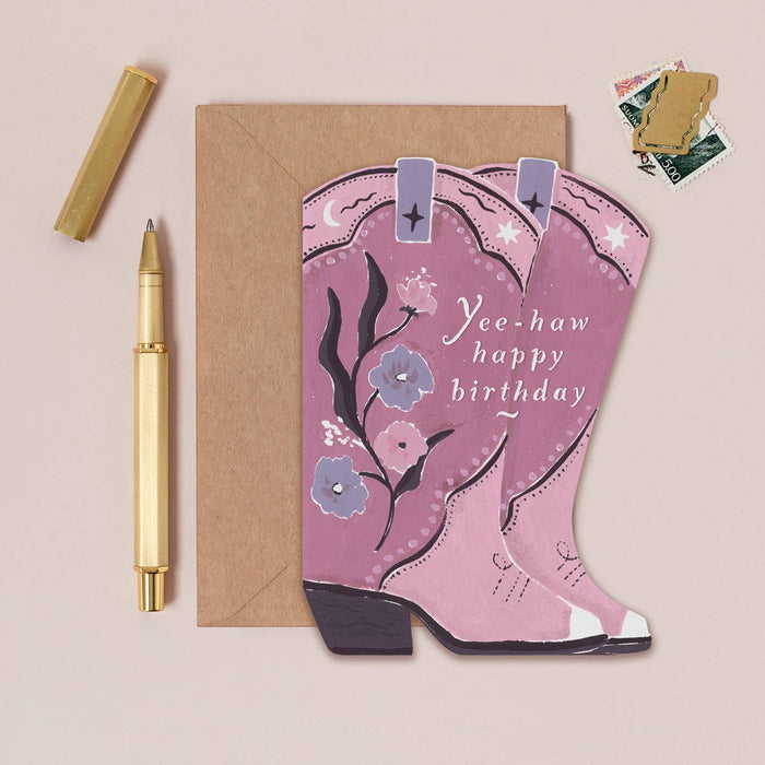 Cowboy Boots Flower Birthday Card