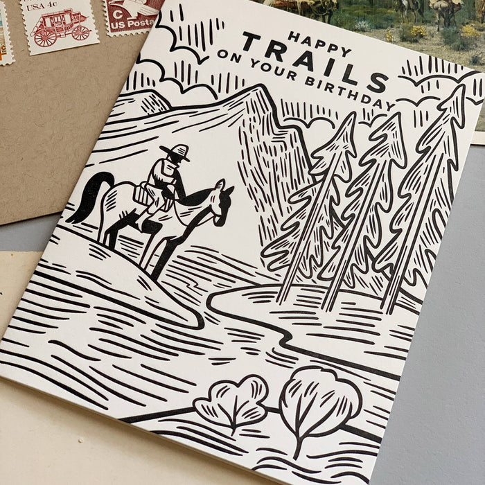Happy Trails Western Inspired Letterpress Birthday Card