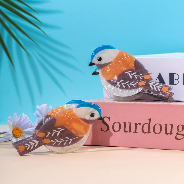 Cartoon Eurasian Blue Tit Bird Print  Hair Claw Clip