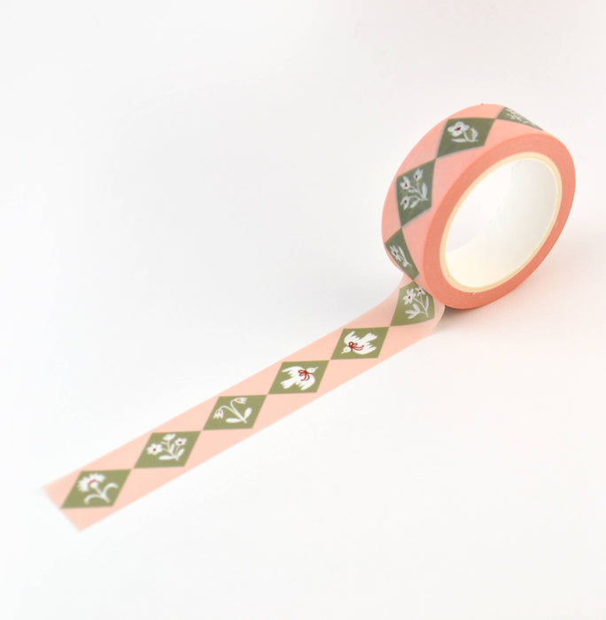 Floral Diamonds Green 15mm Washi Tape