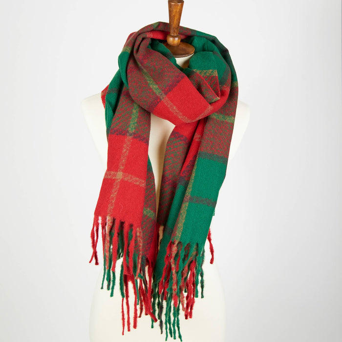Kylie Windowpane Plaid Fringe Winter Scarf