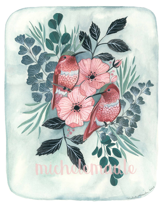8 x 10" Hummingbird Illustration Print