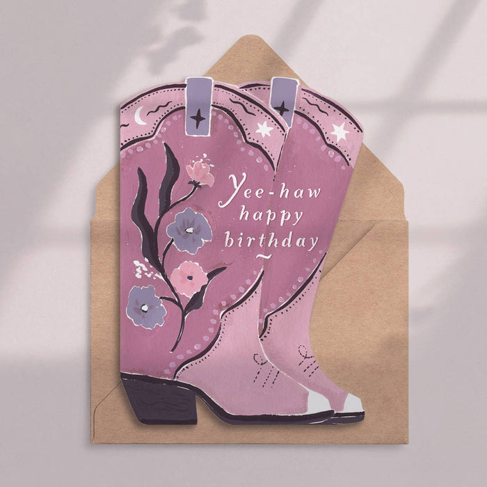 Cowboy Boots Flower Birthday Card