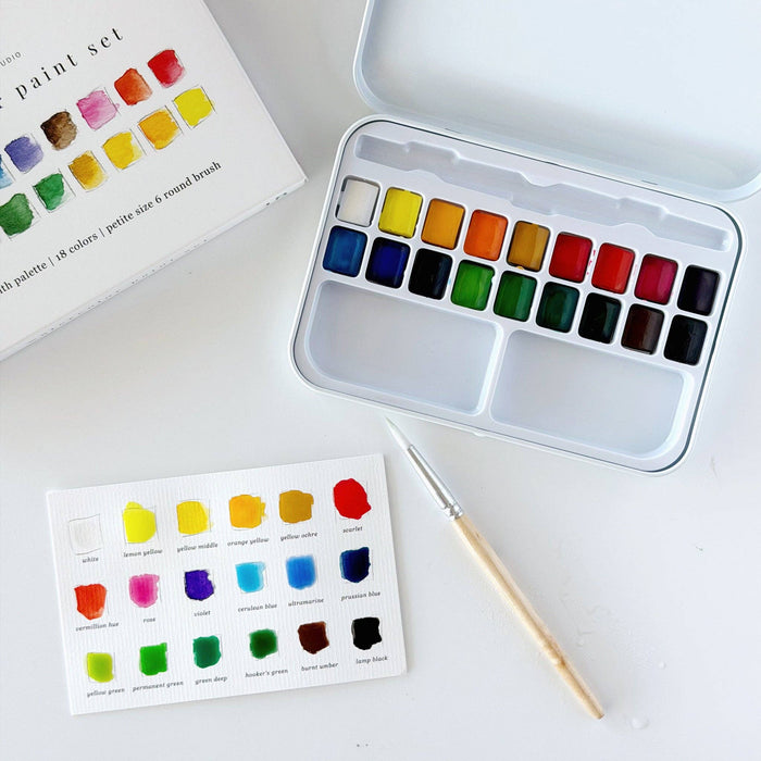 Watercolor paint set 18 colors with brush