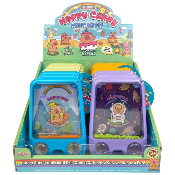 Happy Cappy handheld skill game packaging with colorful design and character images.