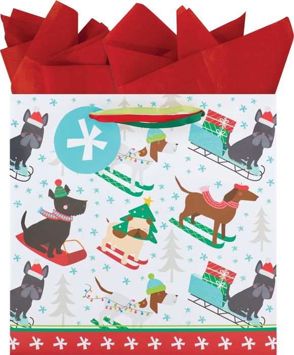 Doggin' Down The Hill Medium Holiday Gift Bag
