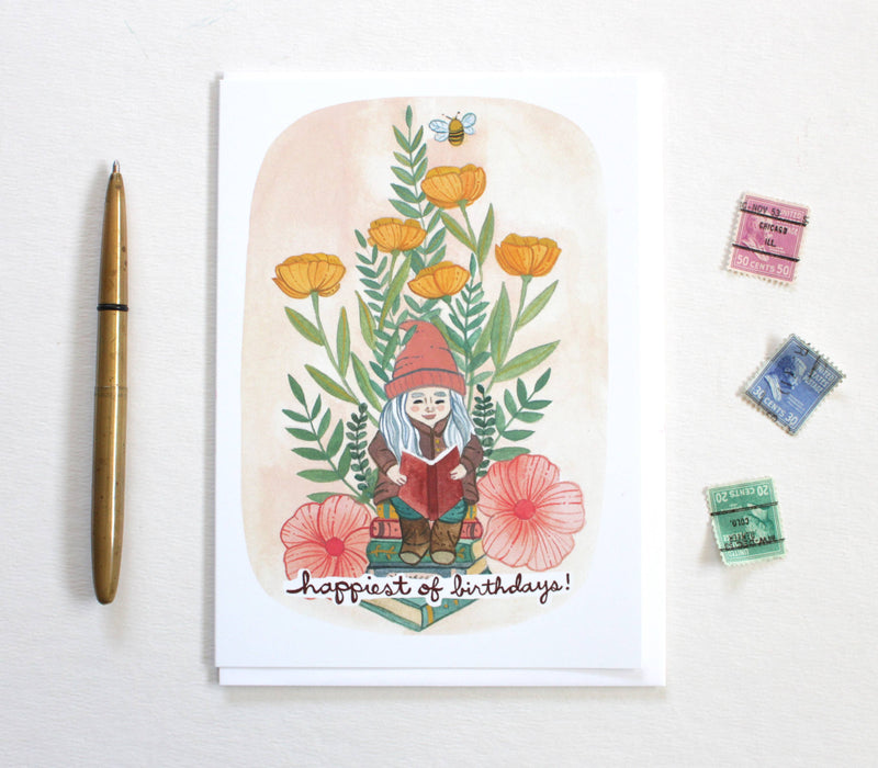 Reading Garden Gnome Birthday Card