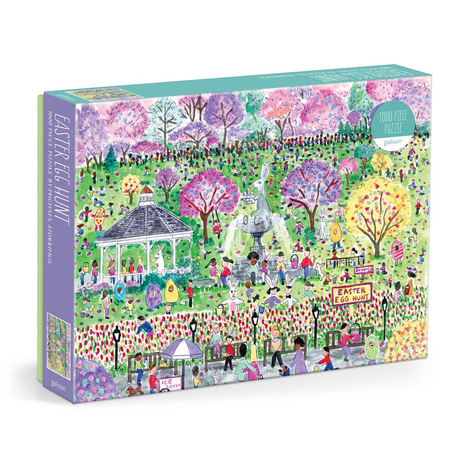 Puzzle box with a colorful illustration of a park scene on a white background