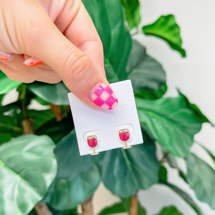 Red Wine Glass Enamel Studs