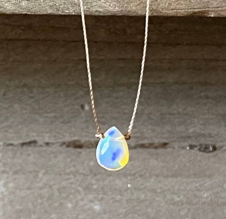 Ethiopian Opal Small Faceted Teardrop Necklace