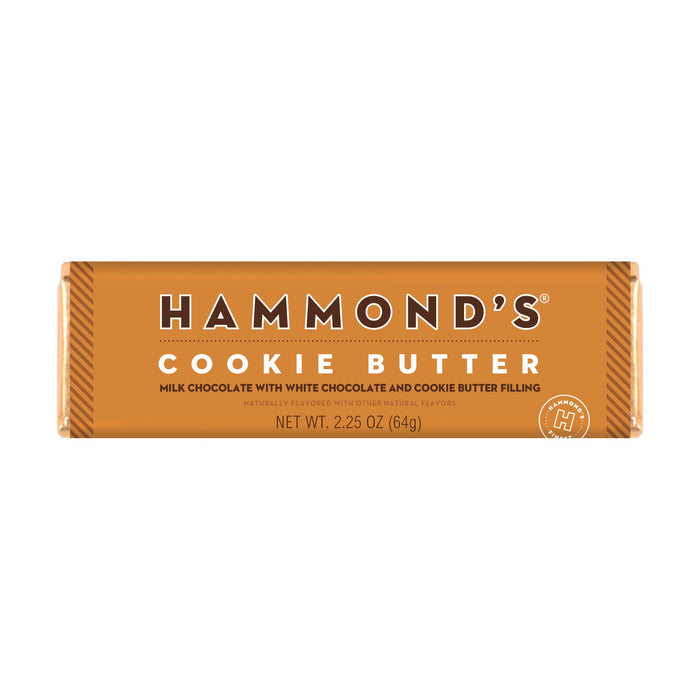 Hammond's Cookie Butter chocolate bar packaging on a white background