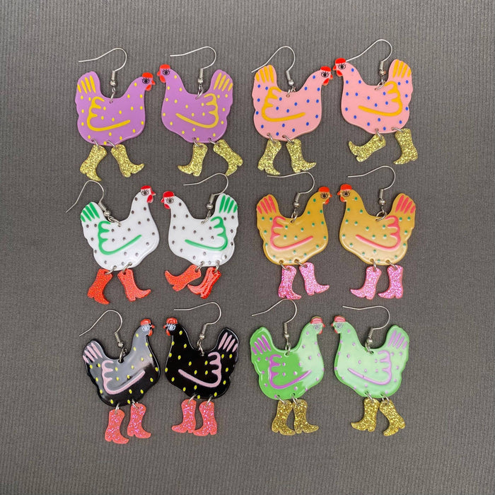 Acrylic Cock Dangle Earrings - YK