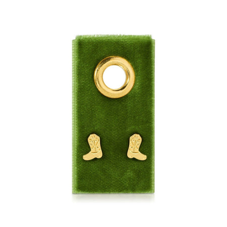Gold Cowgirl Boot Studs On A Green Tag