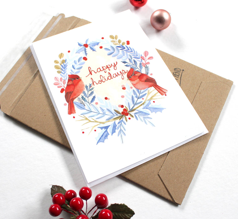 Holiday Card - Two Cardinals Happy Holidays 