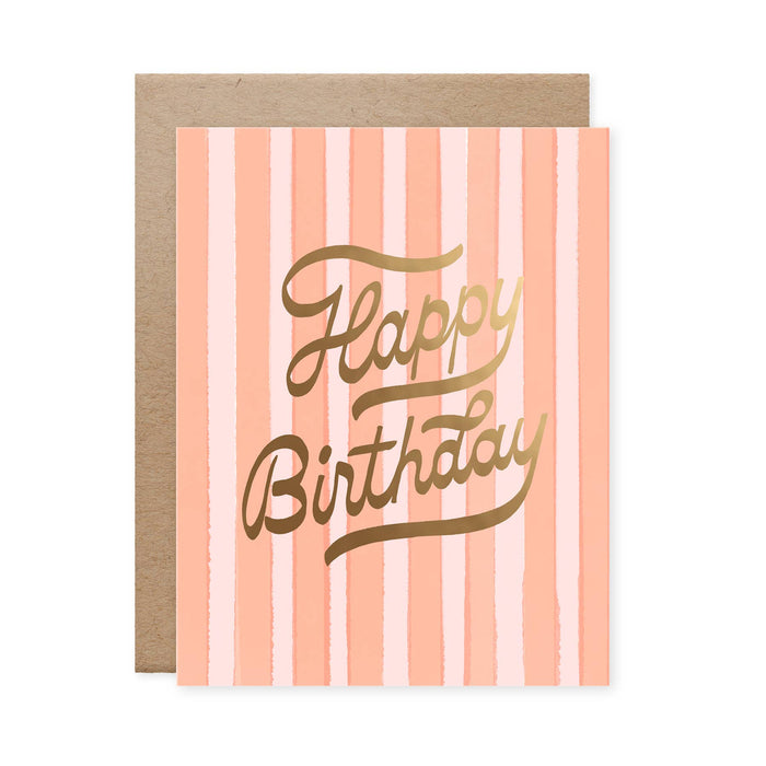 Birthday card with 'Happy Birthday' text on a striped background