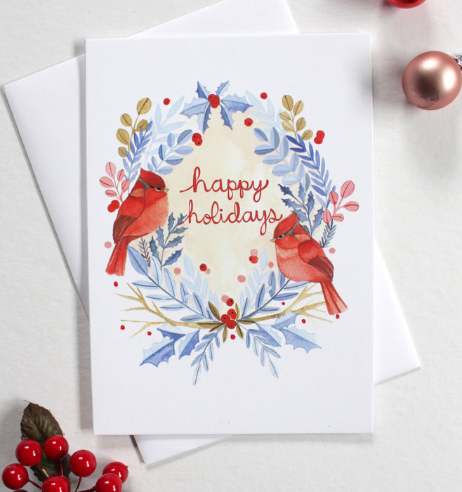 Holiday Card - Two Cardinals Happy Holidays 