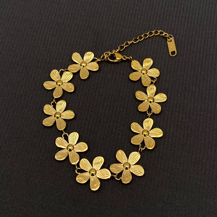 Daisy Linked 18K Gold Plated Stainless Steel Bracelet - FGS
