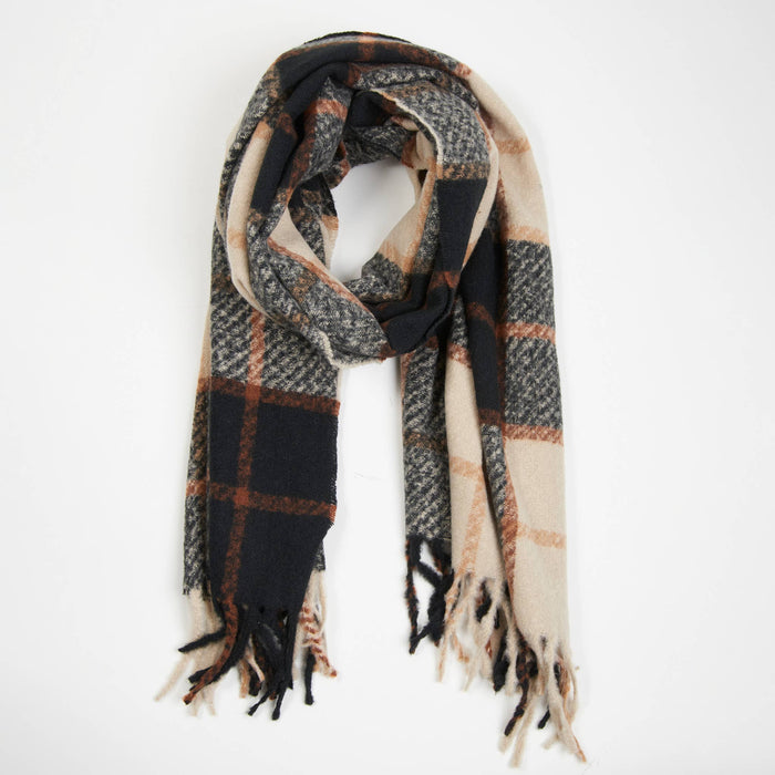 Kylie Windowpane Plaid Fringe Winter Scarf