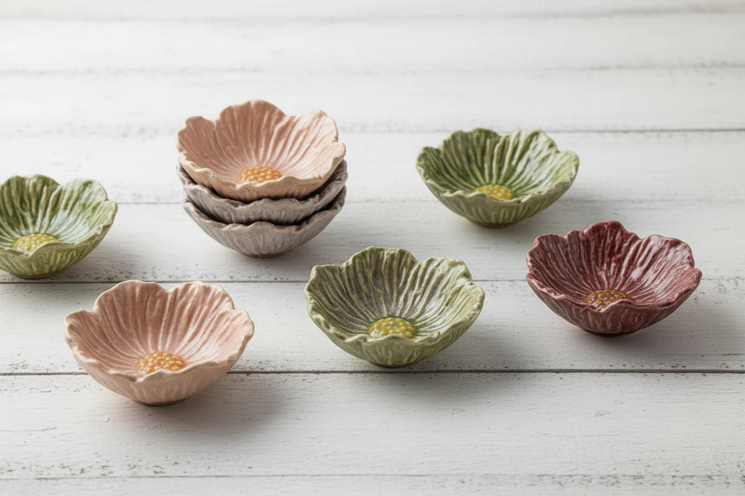 Stoneware Flower Shaped Bowl Reactive Glaze