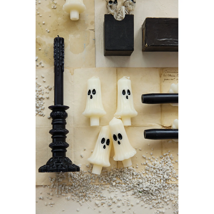 Unscented Ghost Shaped Bottle Taper Candles, Set of 4