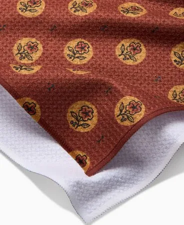 Artisanal Floral Orange Geometry Towel