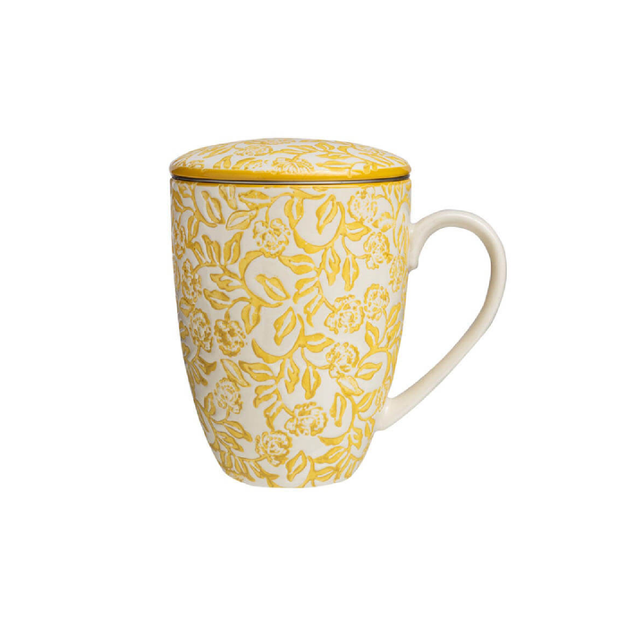 Cup With Tea Strainer Rustic - Yellow