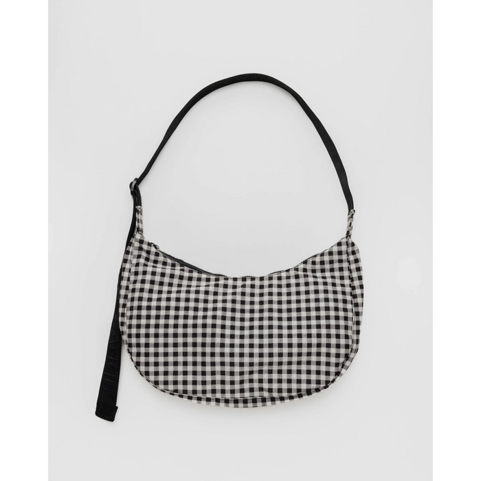 Medium Nylon Crescent Bag- Black+ White Gingham