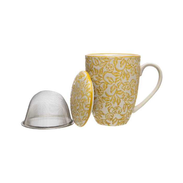 Cup With Tea Strainer Rustic - Yellow