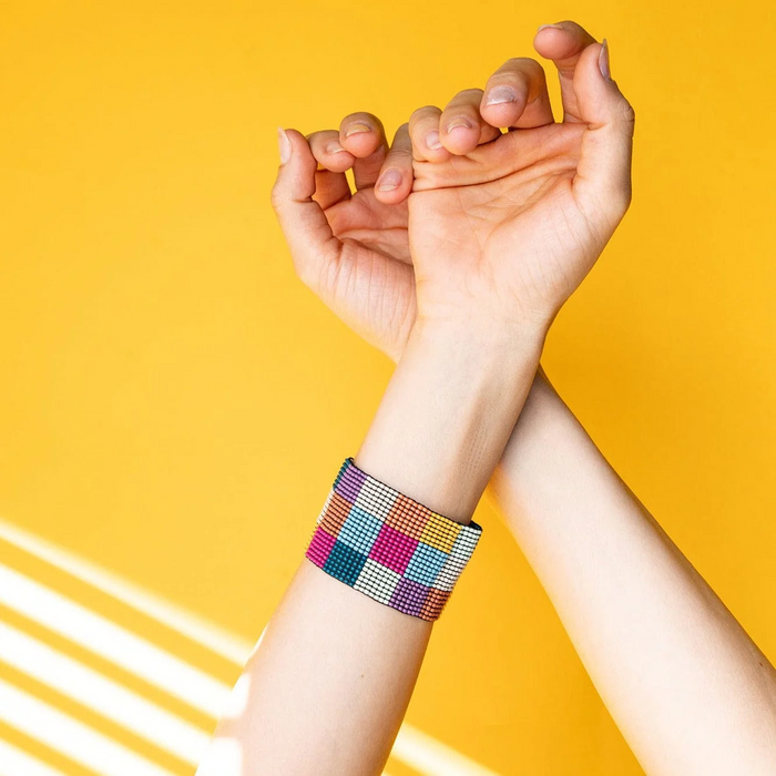 Penelope Multicolor Checkered Beaded Stretch Bracelet