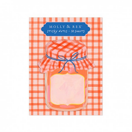 Molly & Rex sticky notes with a jar design on a checkered background