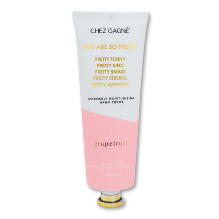 Hand cream tube with text and grapefruit flavor on a white background