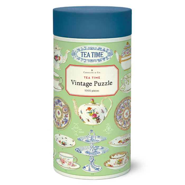 Vintage style tea time puzzle in a tube