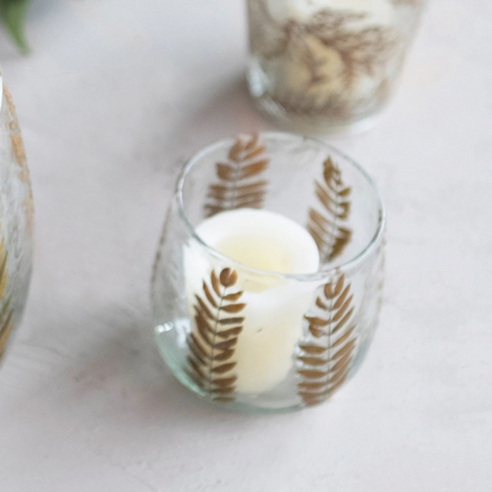Hand Blown Glass Votive w/natural botanical