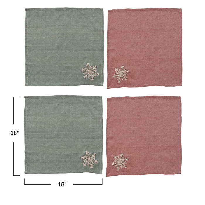 Set of 4 Square Cotton napkins with Snowflake