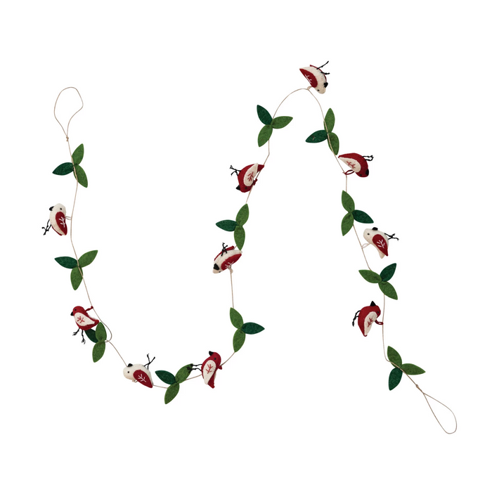 Handmade Wool Felt Garland w/ Birds & Leaves