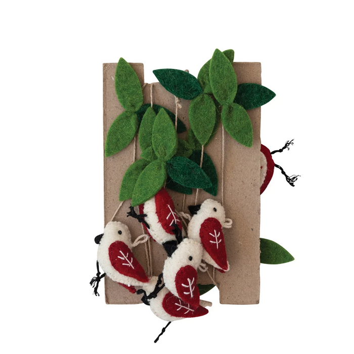 Handmade Wool Felt Garland w/ Birds & Leaves